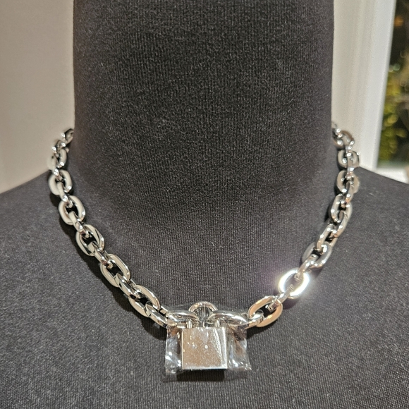 Michael Kors Square Chain Link Padlock Necklace Silver Plate Stainless Steel NWT - Picture 13 of 16